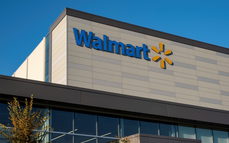 Walmart Logo on higher portion of main facade of their distribution centre in Surrey, BC 